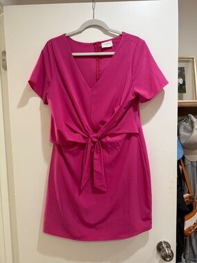 Everly Fuchsia Tie-Front V-Neck Mini Dress